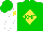 Silk - Green, 'kmf' yellow diamond, yellow diamond on white sleeves, green cap