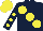 Silk - Dark blue, large yellow spots, dark blue sleeves, yellow spots, yellow cap