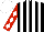 Silk - Black and white stripes, red and white diamonds on sleeves, white cap