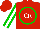 Silk - Red, white 'cr' on green circle, white stripe on green sleeves, red cap