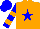 Silk - Orange, blue star, orange bars on blue sleeves, blue cap