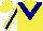 Silk - Yellow, navy blue v, navy blue stripe on sleeves, yellow cap