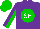 Silk - Purple, green ball, white 'sh,' purple and green vertical halved sleeves, purple and green cap