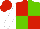 Silk - Red and light green (quartered), white sleeves, red cap