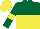 Silk - dark green and yellow halved horizontally, yellow armlets on dark green sleeves, yellow cap