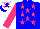Silk - Blue, hot pink stars, sleeves and cap, blue star and peak