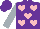 Silk - Purple, pink hearts, silver sleeves, purple cap