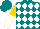 Silk - Teal, white diamonds, gold and white halved sleeves