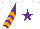Silk - White, purple star, purple and orange chevrons on sleeves
