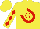 Silk - Yellow, red 'g' in horseshoe, red diamonds on sleeves