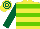 Silk - Yellow body, light green hoops, dark green arms, yellow cap, dark green hoops