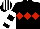 Silk - Black, red triple diamond, black and white hooped sleeves, striped cap