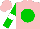 Silk - Pink, green ball, white armlets on green sleeves