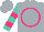 Silk - Silver, turquoise arrows in hot pink circle, turquoise and hot pink bands on sleeves