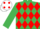 Silk - EMERALD GREEN & RED DIAMONDS, emerald green sleeves, white cap, red spots