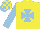 Silk - Yellow, light blue maltese cross and sleeves, checked cap, light blue peak