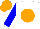 Silk - White, orange ball,  blue sleeves, white cuffs, orange cap