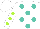 Silk - White, turquoise spots, lime spots on sleeves, white cap