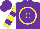 Silk - Purple, yellow circled 'c', purple hoops on yellow sleeves