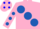 Silk - PINK, large royal blue spots, royal blue spots on sleeves, pink cap, blue spots