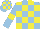 Silk - Light blue, yellow blocks, yellow hoop on sleeves, light blue and yellow checked cap