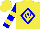 Silk - Yellow, blue 'w' in blue diamond frame, yellow bars on sleeves, yellow cap