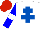 Silk - White, royal blue cross of lorraine, blue sleeves, white hoop, red cap