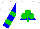Silk - White, green shamrock on blue triangle, blue and green bars on sleeves, white cap