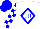 Silk - White, blue diamond frame and 'lr,' blue blocks on sleeves, blue cap