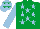 Silk - Emerald green, light blue stars and sleeves, light blue cap, emerald green stars