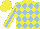 Silk - Yellow and light blue diamonds, light  blue stripe on yellow sleeves, yellow cap