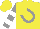 Silk - Yellow, grey horseshoe, grey and white bars on sleeves, yellow cap