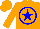 Silk - Orange, blue circle 'der' on back, blue star on orange cap