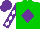 Silk - Green, purple diamond, white diamonds on purple sleeves, purple cap