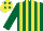 Silk - Dark green and yellow stripes, yellow cap, dark green diamonds