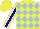 Silk - Yellow and light blue diamonds, blue stripe on yellow sleeves, yellow cap