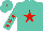 Silk - Turquoise, red star, red stars on sleeves, red button on turquoise cap