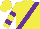Silk - Yellow, purple sash and 'd', purple hoops on sleeves