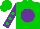Silk - green, purple ball, purple sleeves, green dots, green cap, purple ball