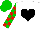 Silk - White, red, green and black heart design, green blocks on red sleeves, white, red and green cap