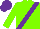 Silk - Flourescent green, purple sash, flouescent green and purple cap