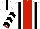 Silk - White, red stripe, black braces, white sleeves, black chevrons, red cuffs, white cap, black stripe