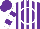 Silk - Purple, white pinstripes, white circled crest emblem, purple bars on white sleeves