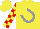 Silk - Yellow, grey horseshoe, red blocks on sleeves, yellow cap