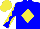 Silk - Blue, blue s on yellow diamond, blue and yellow diagonally quatered sleeves, blue diamonds on yellow cap