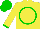 Silk - Yellow, green circle 'l' on back, green cuffs and cap