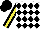 Silk - White and black diamonds, yellow stripe on black sleeves, yellow star on black cap