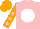 Silk - Pink, white ball, pink dots on orange sleeves, orange cap