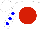 Silk - White, red disc, black horse, blue spots on sleeves