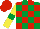 Silk - Emerald green and red check, yellow sleeves, emerald green armlets, red cap
